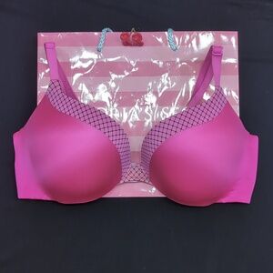 Victoria's Secret Pink Molded Bra with Mesh Trim Push Up Pigeonnant Size34C